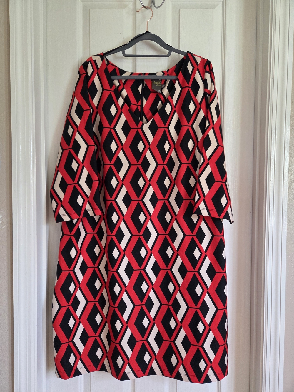 Taylor Red, Black & Cream Geometric Midi Dress